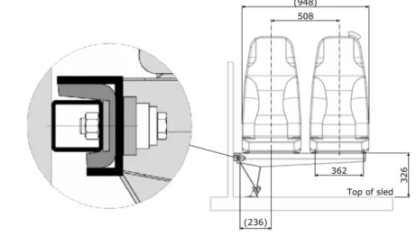 Figure 1. Typical seat arrangement for the inline seating layout, with fixation of the supporting cantilever to wall