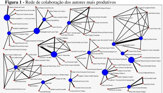 Figura 1 - Rede de colaboração dos autores mais produtivos  