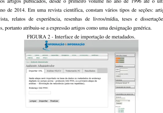 FIGURA 2 - Interface de importação de metadados. 