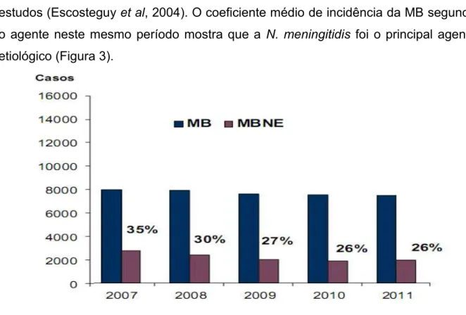 Figura   2:   Distribuição   das   Meningites   Bacterianas   (MB)   e   Meningites  Bacterianas não Especificadas (MBNE) por ano no Brasil (SINAN/SVS/MS).