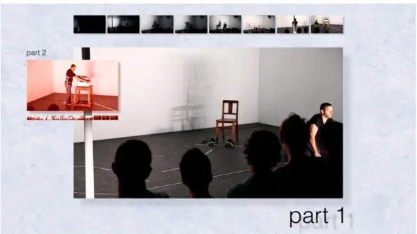Fig. 5 Video still taken from the I am sitting... film, visualizing the scenic  structure