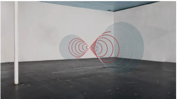 Fig. 2 - Video still of a 3D model inserted in the recreated studio space taken  (from the Graphic models film)