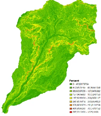 Figure 5 – Slope (in percentages) of Ribeira Brava´s watershed 