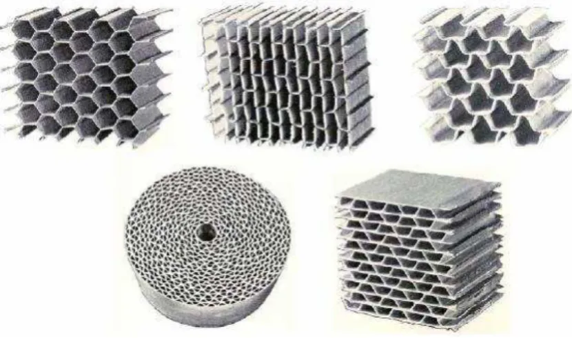 Figura 1 - Materiais celulares do tipo honeycomb com diferentes formatos de células  (SOUSA, 2007)