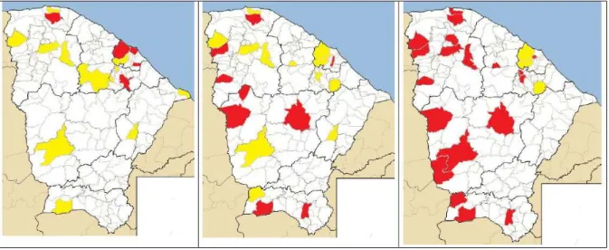 Figura 1 – Cenário estadual dos municípios certificados pelo Programa Selo Município  Verde, no estado do Ceará, em 2004, 2005 e 2006