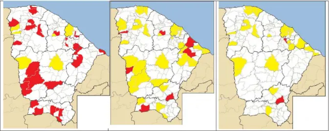 Figura 2 – Cenário estadual dos municípios certificados pelo Programa Selo Município  Verde, no estado do Ceará, em 2007, 2008 e 2009