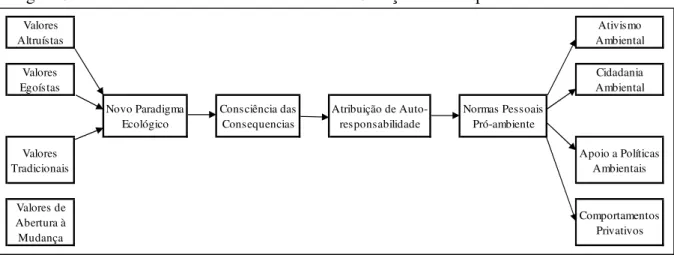 Figura 5 – Modelo de variáveis da Teoria Valor-Crença-Norma aplicada ao ambientalismo 