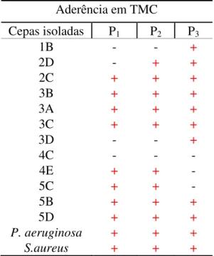 Tabela 5 – Resultado do teste de aderência em placa de micropoços de poliestireno para as cepas  isoladas da indústria e as cepas padrão