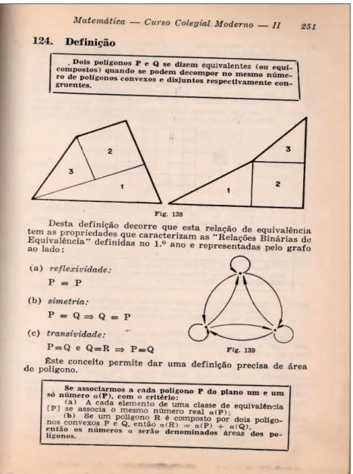 Figura 4.3.12: Utilização da relação de equivalência no estudo de áreas   Fonte: Livro II da Coleção Matemática – Curso Colegial Moderno, p