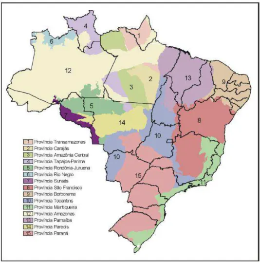 Figura 6 - Mapa de localização das províncias estruturais brasileiras. O número 9 é referente à província  Borborema (CPRM, 2003)
