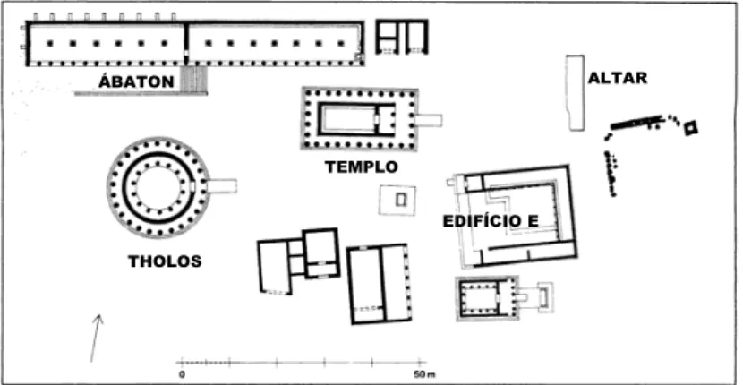 Figura 7: Edifícios do núcleo central do culto de Asclépio após as reformas do século IV a