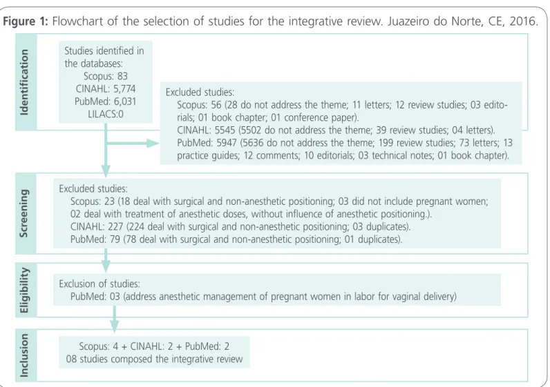 Figure 1: Flowchart of the selection of studies for the integrative review. Juazeiro do Norte, CE, 2016.