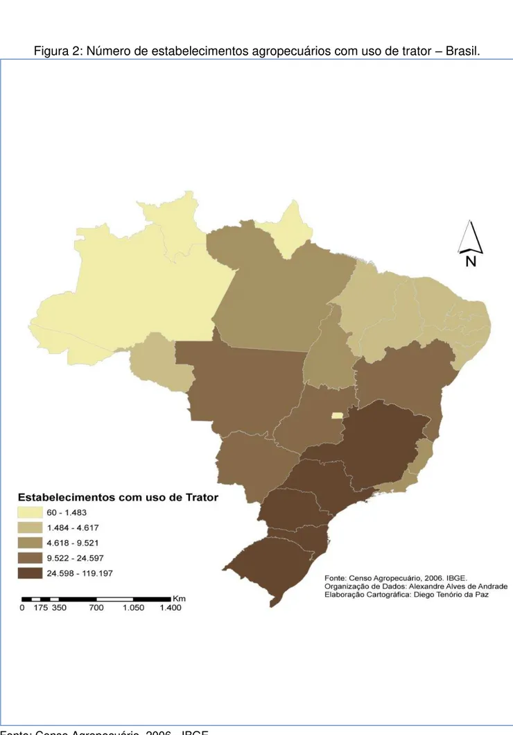 Figura 2: Número de estabelecimentos agropecuários com uso de trator  – Brasil. 