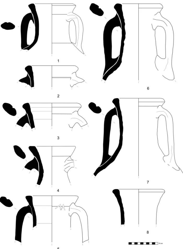Figure 2. Nos. 1 to 5: amphorae with an ‘ovoid shape’; nos. 6 to 8: Dressel 14 amphorae