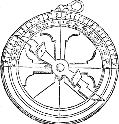Fig. 9 — Sea-astrolabe in Diego Garcia de Palacio's Instru- Instru-cion nauthica para navegar, Mexico, '1587, very similar to  the 'sea-astrolabe dated 1540 formerly at Palermo, Sicily