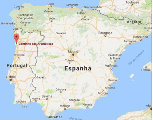 Fig. 2 - Localização do Cantinho das Aromáticas na Península Ibérica   (Google Maps 2017)