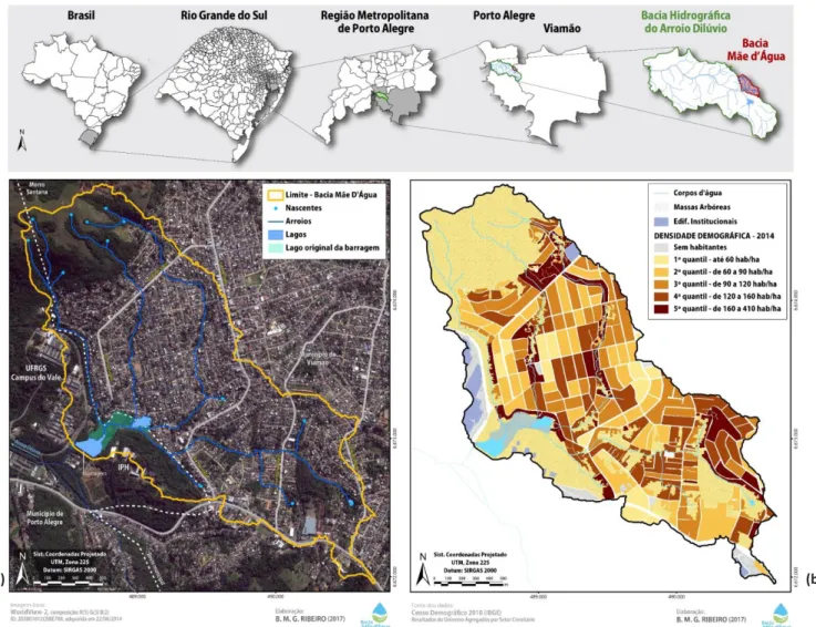 Figura 4 - Mapa de localização da Bacia Mãe d’Água (a) e mapa de densidade demográfica (b) 
