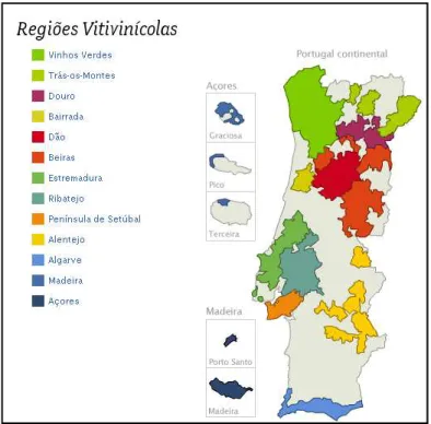 Fig 1 - Regiões Vitivinícolas em Portugal  (Infovini, 2005) 