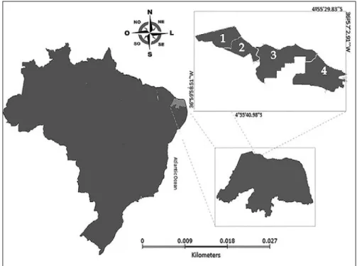 Figura 1 - Mapa da área de estudo com destaque ao Estado do Rio Grande do Norte e aos  municípios amostrados