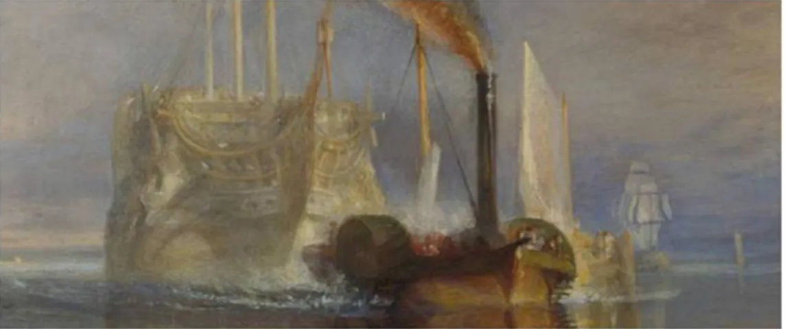 Figura 1- Recorte do quadro de Joseph M.W.Turner de 1839, representando a última viagem do Temeraire para des- des-mantelamento (fonte:http://app.regiaocentro.net/sartigo/index.php?x=4944) 
