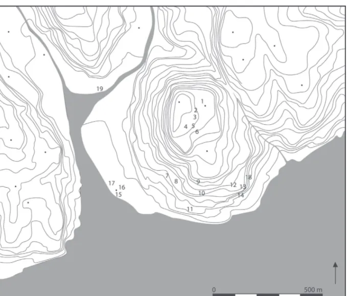 Fig. 4. Lisbon’s Late Bronze (19 Praça da Figueira) and Iron age occupation (1 to 6: Castelo de São Jorge; 7: Rua das Pedras Negras; 