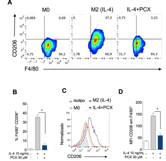 Figura 9. Paclitaxel (PCX) bloqueia a polarização de macrófagos M2 induzida  por IL-4