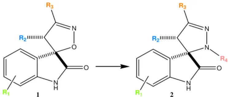 Figure 6 – a) Spirooxindole stucture; b) Pyrazoline structure. 