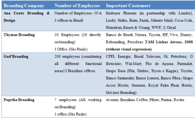 Table 1 – Relevant Information on Brazilian Most Important Branding Companies. 