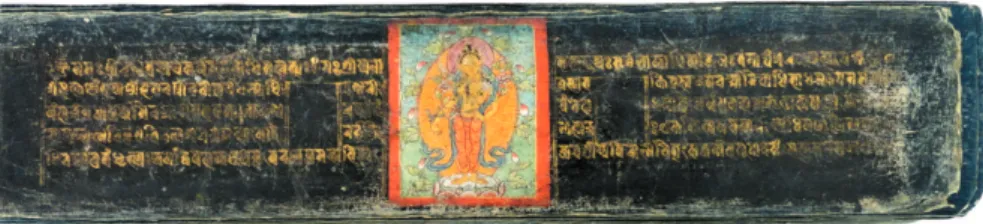 Figura 1. F́lio 1a do GKV com pintura miniatura de Padmapāṇi e escrita pracalit 