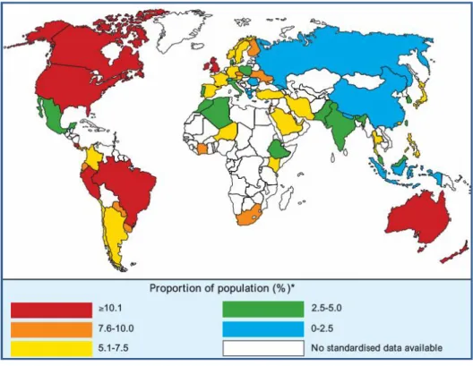 Figure 1 - World map of prevalence of clinical asthma  Source: Global Burden Report of Asthma, Masoli, et al