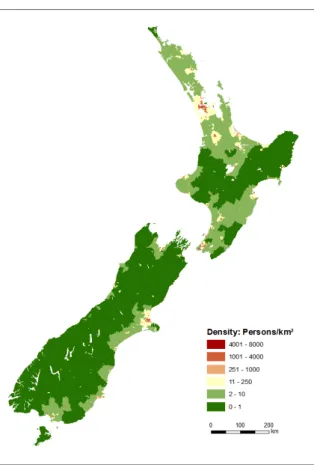 Figure 5 – Population density of New Zealand (persons/km²) in 2006 