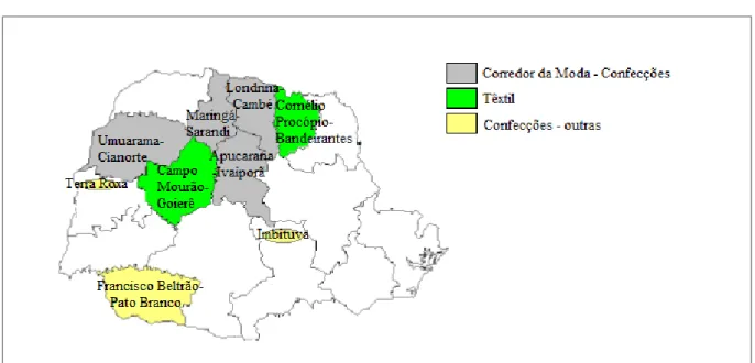 Figura 3: Regiões Especializadas no Setor têxtil-Confecções-Paraná. 