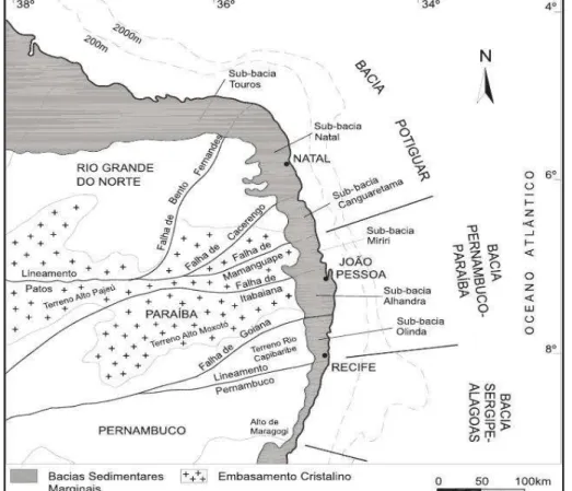 Figura 3: Localização da Bacia Sedimentar Pernambuco-Paraíba-Rio Grande do Norte.  Fonte: Furrier (2006, p