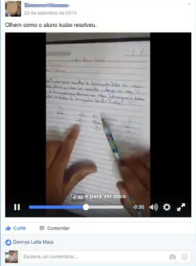 Figura 03 - Postagem do vídeo com a resolução de um aluno, compartilhado por PCS.