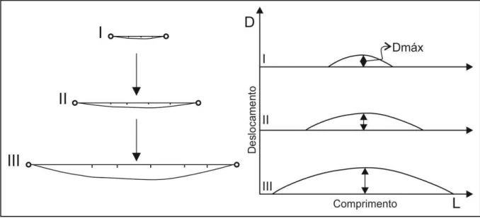 Figura 3.1: Propagação radial de falha, sendo que I, II e III representam três estágios consecutivos de propagação  de uma mesma falha (Modificado de Cartwright et al., 1995)