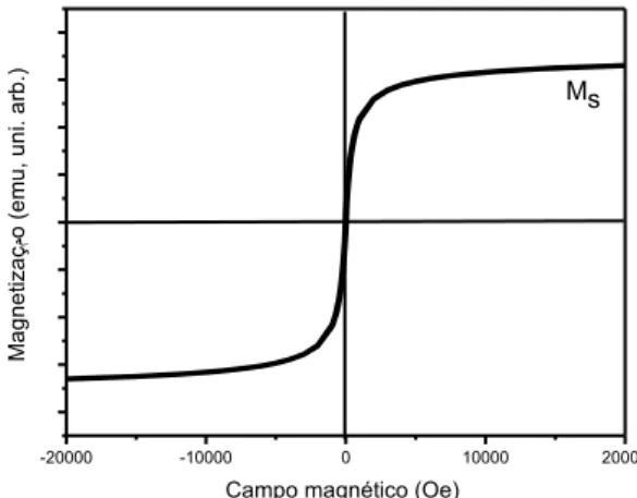 Figura  7-  Ilustração  de  uma  curva  de  magnetização  em função  do  campo  magnético  aplicado  para  materiais superparamagnéticos