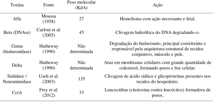Tabela 1: Caracterização dos principais antígenos solúveis produzidos por Clostridium chauvoei