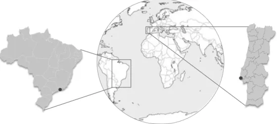 Fig. 1 – Schematic representation of the study areas. Sampling sites’ location is illustrated by  dot icons