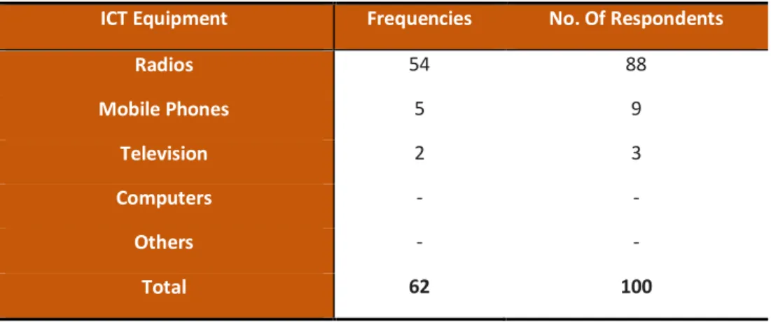 Table 4 - ICT Equipment used by the respondentes 