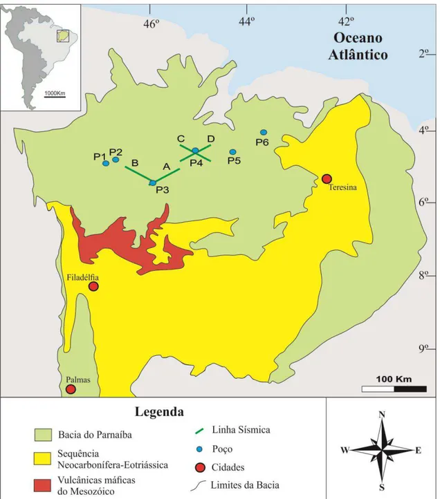 Figura  1.1:  Localização  e  limites  da  Bacia  do  Parnaíba  com  ênfase  na  distribuição  espacial 