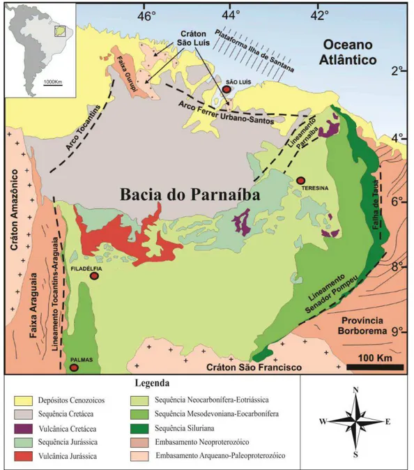 Figura 2.1: Mapa geológico simplificado da Bacia do Parnaíba. Modificado de Nascimento &amp; 