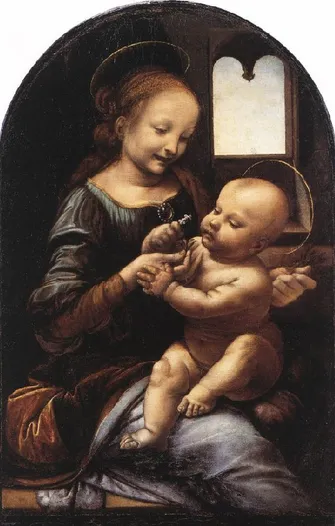 Figura 20: Ilustração da interação mãe- mãe-criança.  “Virgem  Benois”   (1475-1478), Leonardo Da Vinci,  óleo sobre  madeira,  39,5cm  X  31,8cm,  Museu  Ermitage, São Petersburgo, Rússia