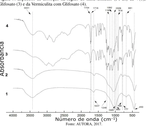 Figura  10  -  Modelo  esquemático  da  camada  estrutural  básica  da  2:1  da  Vermiculita  interagindo com o Glifosato, proposto a partir dos resultados de infravermelho, adaptado com  base na referência Fernandes, 2010