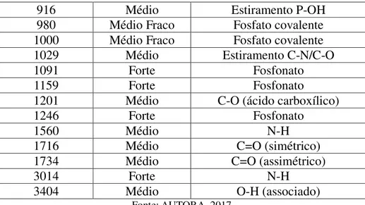 Tabela  7  -  Bandas  características  da  absorção  na  região  do  infravermelho  observadas  em  número  de  onda  (cm -1 )  em  modo  de  transmitância  da  vermiculita  +  glifosato  com  as  correlações estruturais