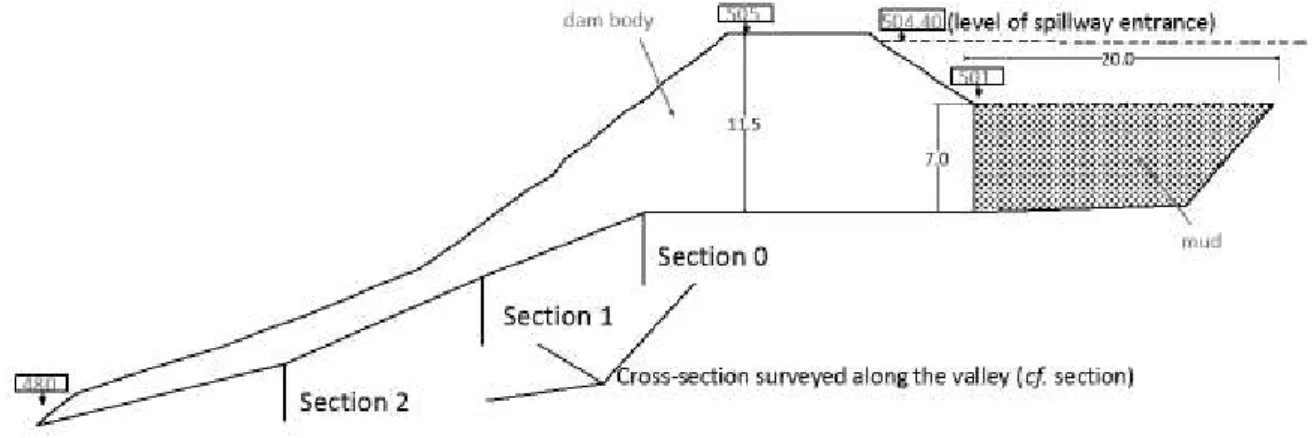 Figure 10. Central cross-section of dam body and the retained mud (with no specific scale)