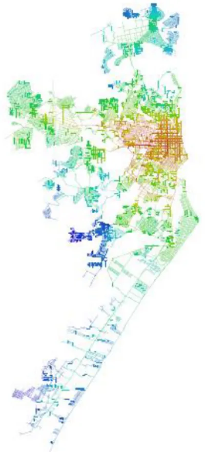 Figura  2  –   Exemplo  de  Mapa  Axial  de  Aracaju  para  Integração Global 