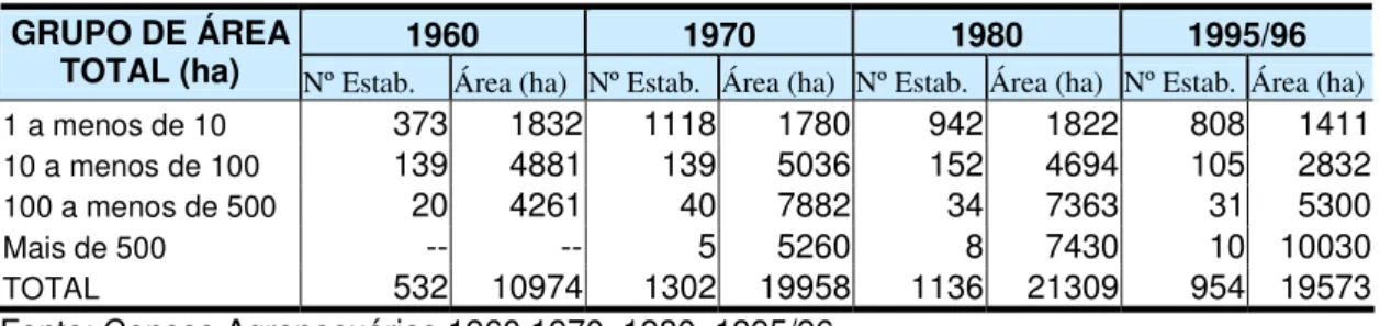 Tabela 03: Distribuição Fundiária em São José de Mipibu 1960 -1995/96