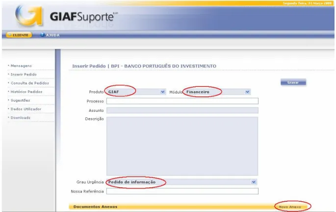 Figura 3.5: Página de Registo de Pedido no GIAFSuporte 