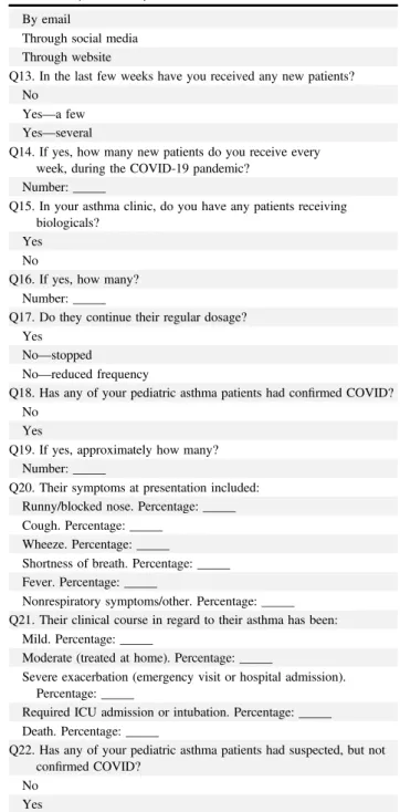 TABLE E1. Survey questions and response options Q1. Does your Pediatric Asthma clinic continue to run physically?