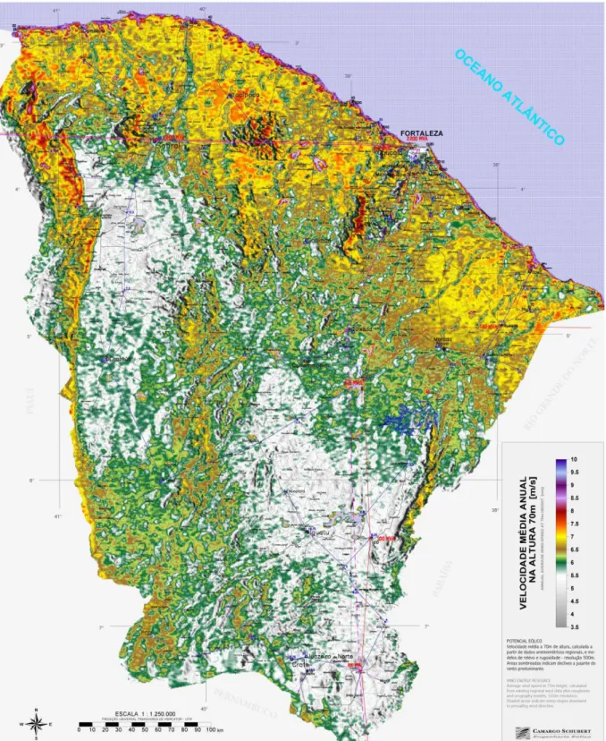 Figura 2 - Atlas do potencial eólico do estado do Ceará. 